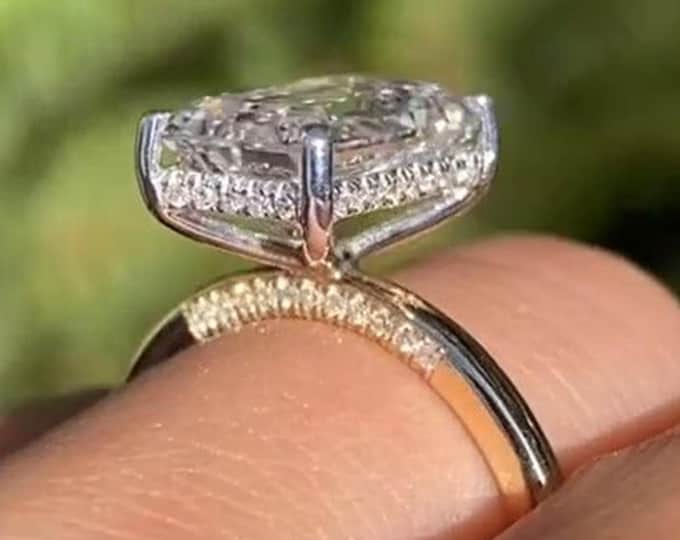 5CT Emerald Cut Lab Diamond Engagement Ring Two Tone Diamond Emerald Engagement Ring Emerald Cut Solitaire Proposal Ring Anniversary Ring