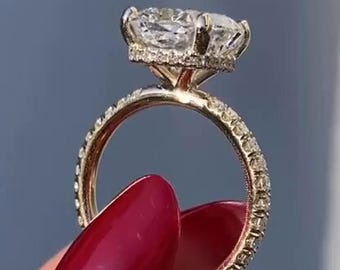 4CT Cushion Cut Lab Grown Diamond Ring IGI Certified 14K Gold Hidden Halo Engagement Ring Vintage Promise Ring Anniversary Gift For Her