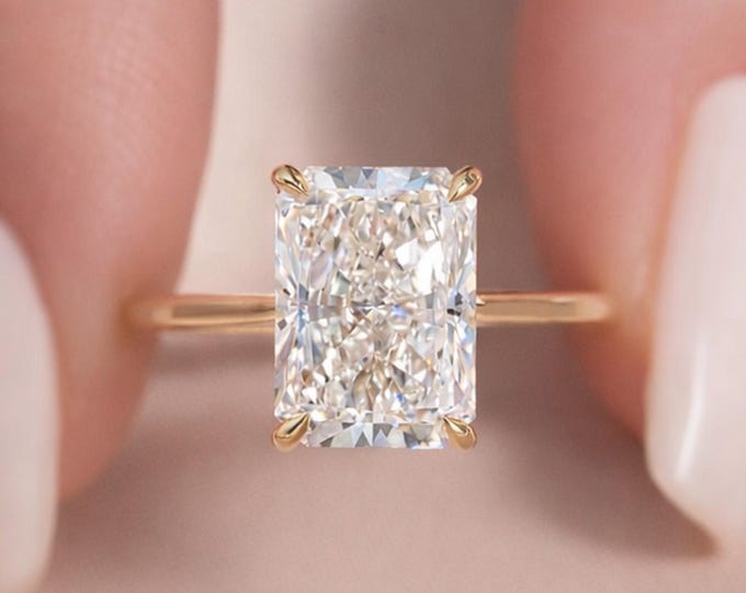 3CT Radiant Lab Grown Diamond Ring 14K Gold Solitaire Engagement Ring Cathedral Set Wedding Ring Promise Ring Anniversary Ring For Women