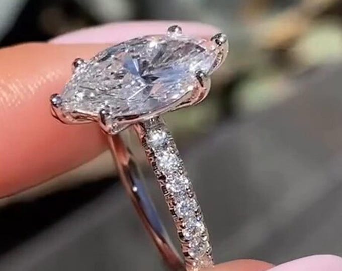 Marquise Lab Grown Diamond Engagement Ring 14K White Gold Solitaire Ring Ethical Wedding Ring IGI Certified Diamond Ring Anniversary Gift