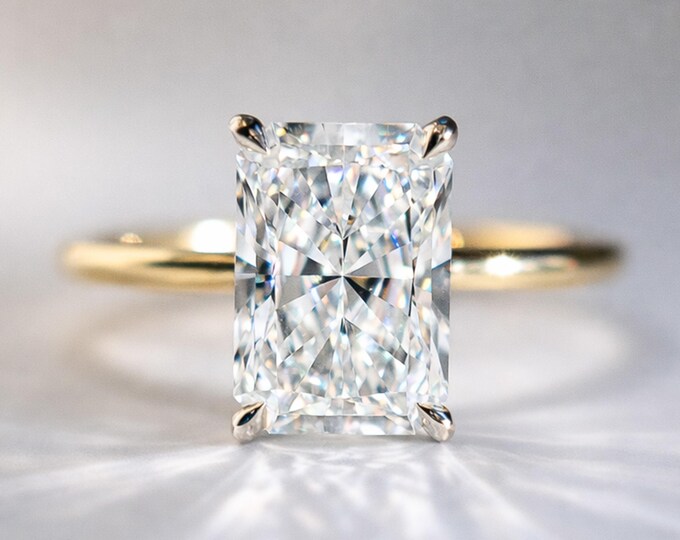 3 CT Radiant Cut Lab Grown Engagement Ring 14K Solid Gold IGI Certified Radiant Diamond Hidden Halo Solitaire Ring Anniversary Ring For Gift