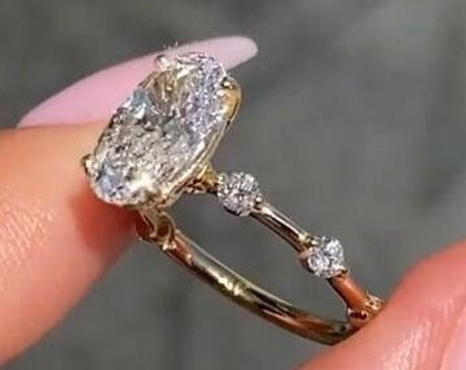 3 CT IGI Certified Lab Grown Oval Cut Diamond Ring with Side Stones And Hidden Halo Engagement Ring Distance Pave Ring Anniversary Gift