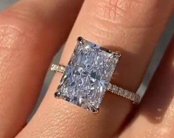 3.5 CT Radiant Cut Lab Grown Engagement Ring IGI Certified Diamond Ring Hidden Halo Pave Diamond Ring Anniversary Ring Promise Ring For Her