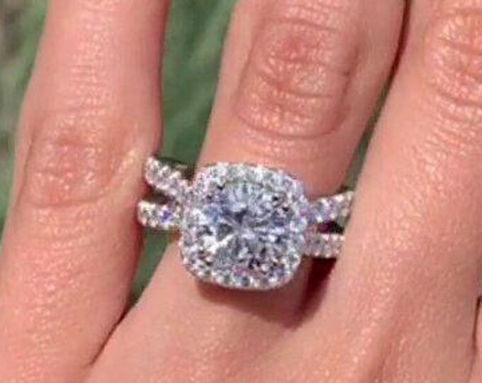 3CT Round Cut Lab Grown Diamond Engagement Ring Split Shank Halo Wedding Ring Unique Ring birthday gift for women Promise Ring Proposal Ring