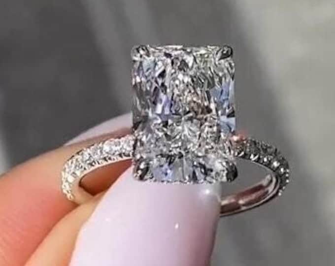 3.00 CT Radiant Cut Lab Grown Engagement Ring IGI Certified Diamond Ring Hidden Halo Pave Diamond Ring Anniversary Ring Promise Ring For Her