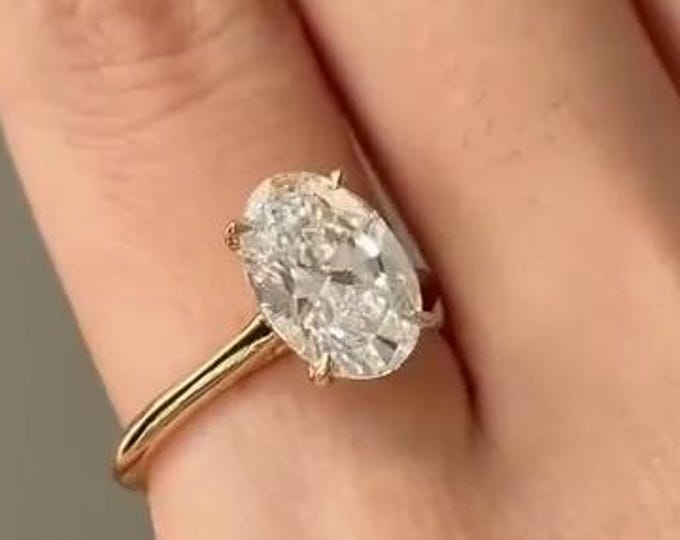 Oval Lab Grown Diamond Engagement Ring Low Profile Solitaire Ring Handmade Fine Jewelry Minimalist Solid Gold Ring IG Certified