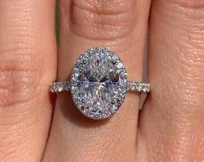 Oval Cut Lab Grown Diamond Halo Engagement Ring 14K Solid Gold Vintage Wedding Ring IGI Certified Anniversary Gifts For Her Ring For Women