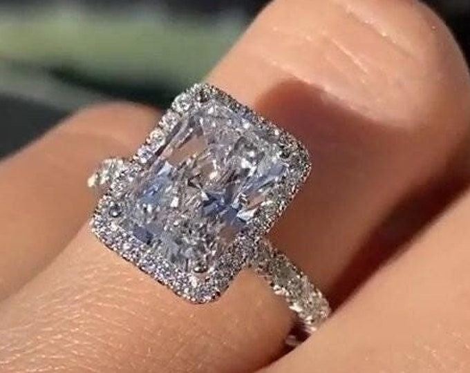 5CT Radiant Cut Lab Grown F Color VS1 IGI Certified Diamond Ring 14KT Solid Gold Engagement Ring Bridal Wedding Ring Promise Ring For Her