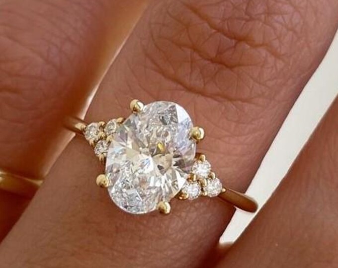 2.5CT Oval Lab Grown Diamond Engagement Rings IGI Certified VS Lab Created Diamond Ring Cluster Wedding Ring For Her Anniversary Rings