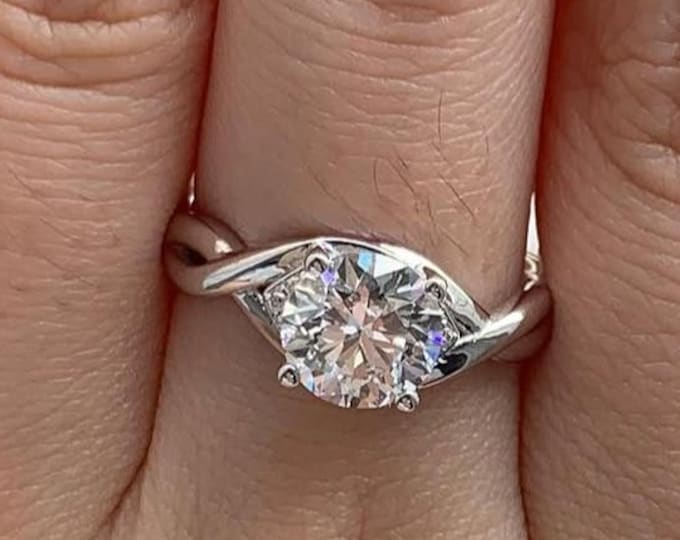 Lab Grown Diamond Engagement Ring IGI Certified Infinity Round Cut Solitaire Ring Dainty Gold Wedding Ring Anniversary Gift for Women