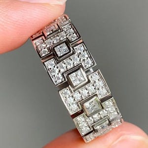 Lab Grown Eternity Band Ring Wide Square Link Wedding Band Solid Gold Luxury Ring Unique Statement Ring Anniversary Gift for Women