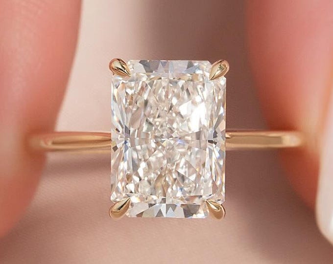 3CT Radiant Lab Grown Diamond Ring 14K Gold Solitaire Engagement Ring Cathedral Set Wedding Ring Promise Ring Anniversary Ring For Women