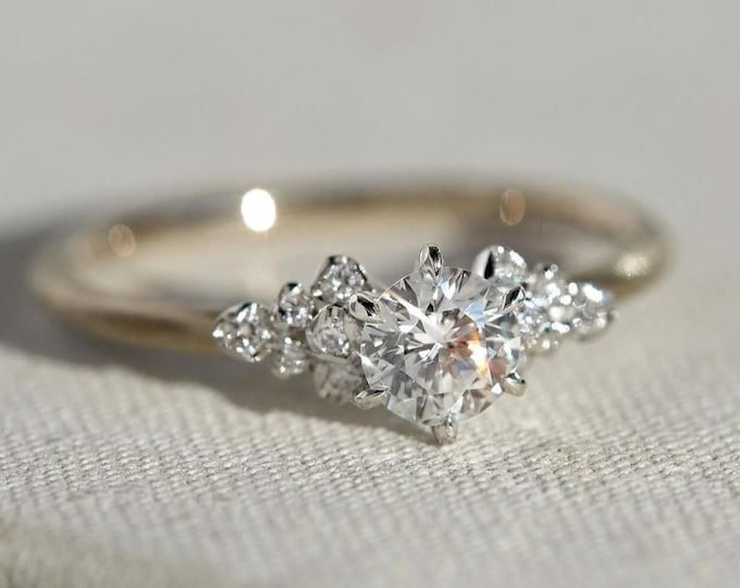 Round Cut Lab Grown Diamond Ring Round Cut Cluster Ring Engagement Ring 14k Gold Wedding Ring Proposal Ring Anniversary Gift For Women