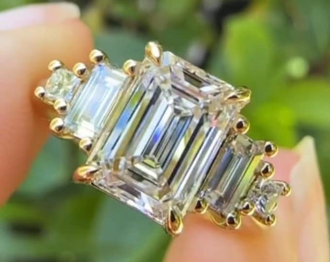 Five Stone Emerald Cut Lab Grown Diamond Engagement Ring IGI Certified Diamond Ring Wedding Ring For Her Anniversary Ring Promise Ring
