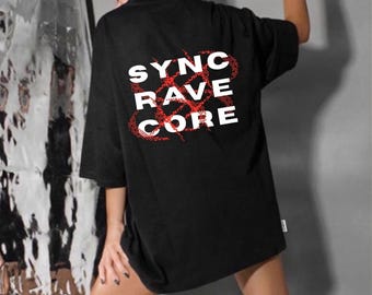 Camiseta extragrande Sync Rave Core, estilo industrial techno rave, de algodón.