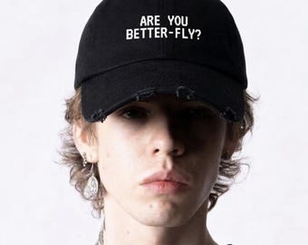 Gorra de béisbol desgastada Better-Fly / Gorra industrial techno rave / Ropa urbana oscura