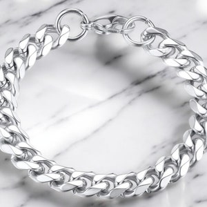 11mm Men&#39;s Stainless Steel Cuban Link Chain Bracelet - Classic Heavy Punk Style