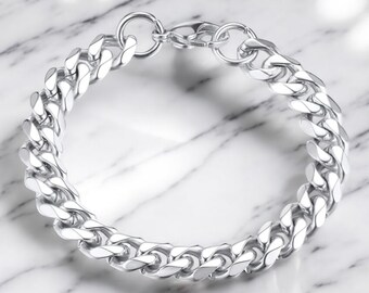 11mm Men's Stainless Steel Cuban Link Chain Bracelet - Classic Heavy Punk Style