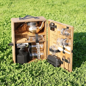 Mueble de madera para té, regalo personalizado, juego de té artesanal, juego de té y café personalizado, juego de café artesanal, kit de café portátil