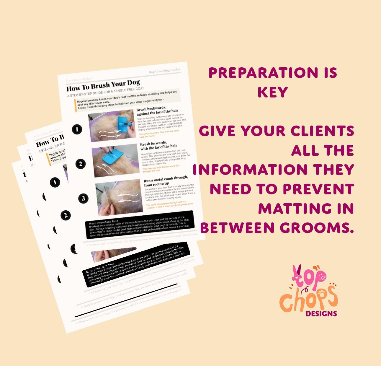 Dog Grooming Brushing Guide for Clients | Coat Maintenance Sheet ...