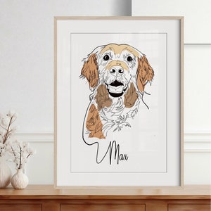 Aangepaste lijntekening huisdier, gepersonaliseerd huisdier herdenkingscadeau, aangepast hondenportret, portret huisdier en eigenaar, portret illustratie aangepaste hondenlijn