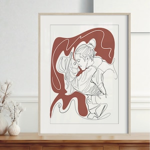 Personalized Couple Portrait, Anniversary Couple Outline, Custom Husband Portrait, Line Art Drawing, Gift For Couples Love Journey