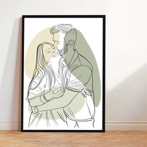 Couple Portrait, Gift for Couple, Engagement Drawing, Personalized Love Sketch, Memorable Gift, Customizable Couple Line Art Drawing