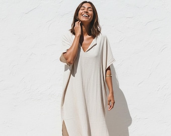 Mousseline kaftanjurk | Boho strandkleed met V-hals