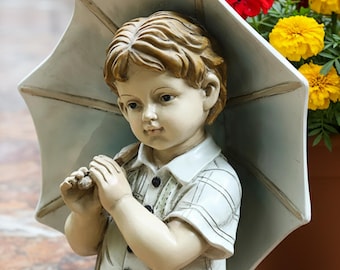 Boy or Girl Umbrella Statue Resin Garden Ornament Cute Child