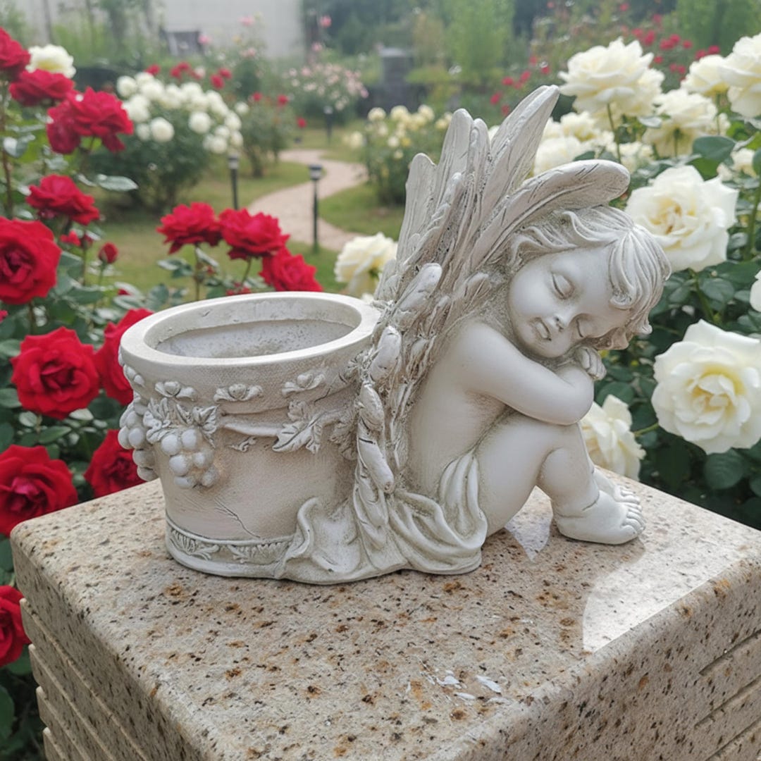 Sleeping Angel Planter, Resin Garden Flower Pot, Outdoor Cherub ...
