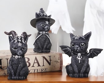 Halloween kattstaty svart häxa hartsfigur gotisk kuslig skulptur häxig hylldekor svart dekor gåva söt kattstaty