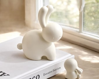 Modern Bunny Figurine Abstract Rabbit Figurines 2 Piece Ceramic Set Minimalist Sculpture Nordic Shelf Decor Lover Gift Home Decor Cute Bunny