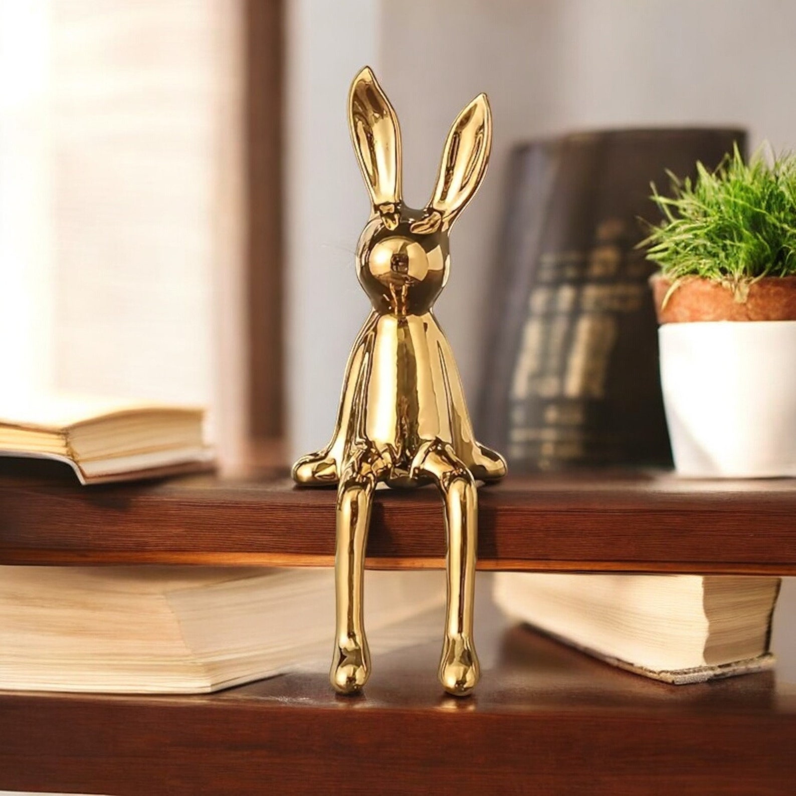 Ceramic Rabbit Statue Long Eared Bunny Figurine Luxury Home Decor ...