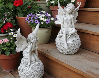 Flower Fairy Statue Garden Resin Ornament Outdoor Garden Decor Whimsical Yard Art Patio Figurine Gift For Gardener Handmade Flower Idea