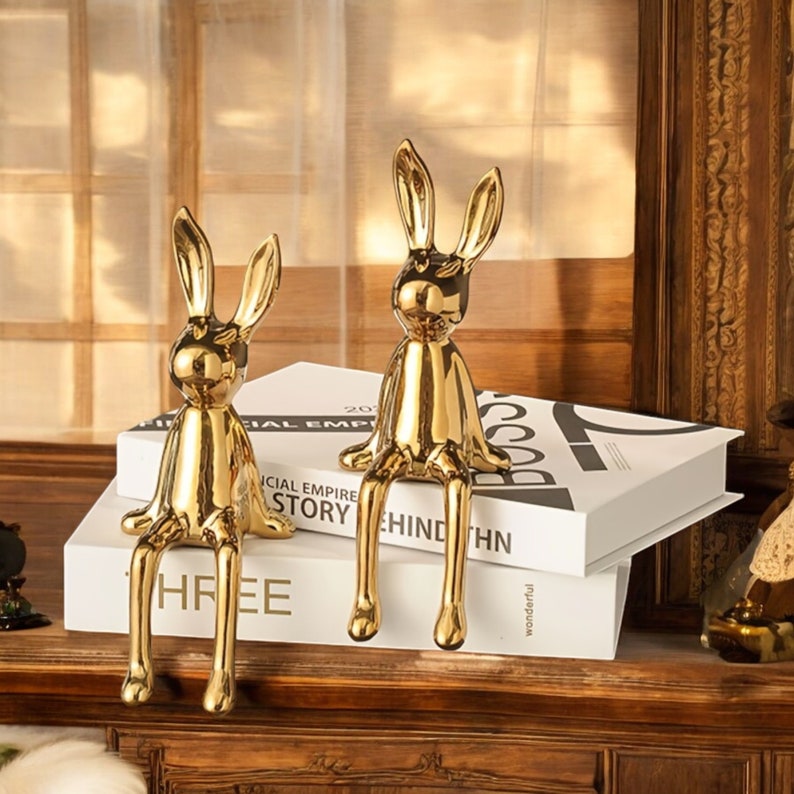 Ceramic Rabbit Statue Long Eared Bunny Figurine Luxury Home Decor ...
