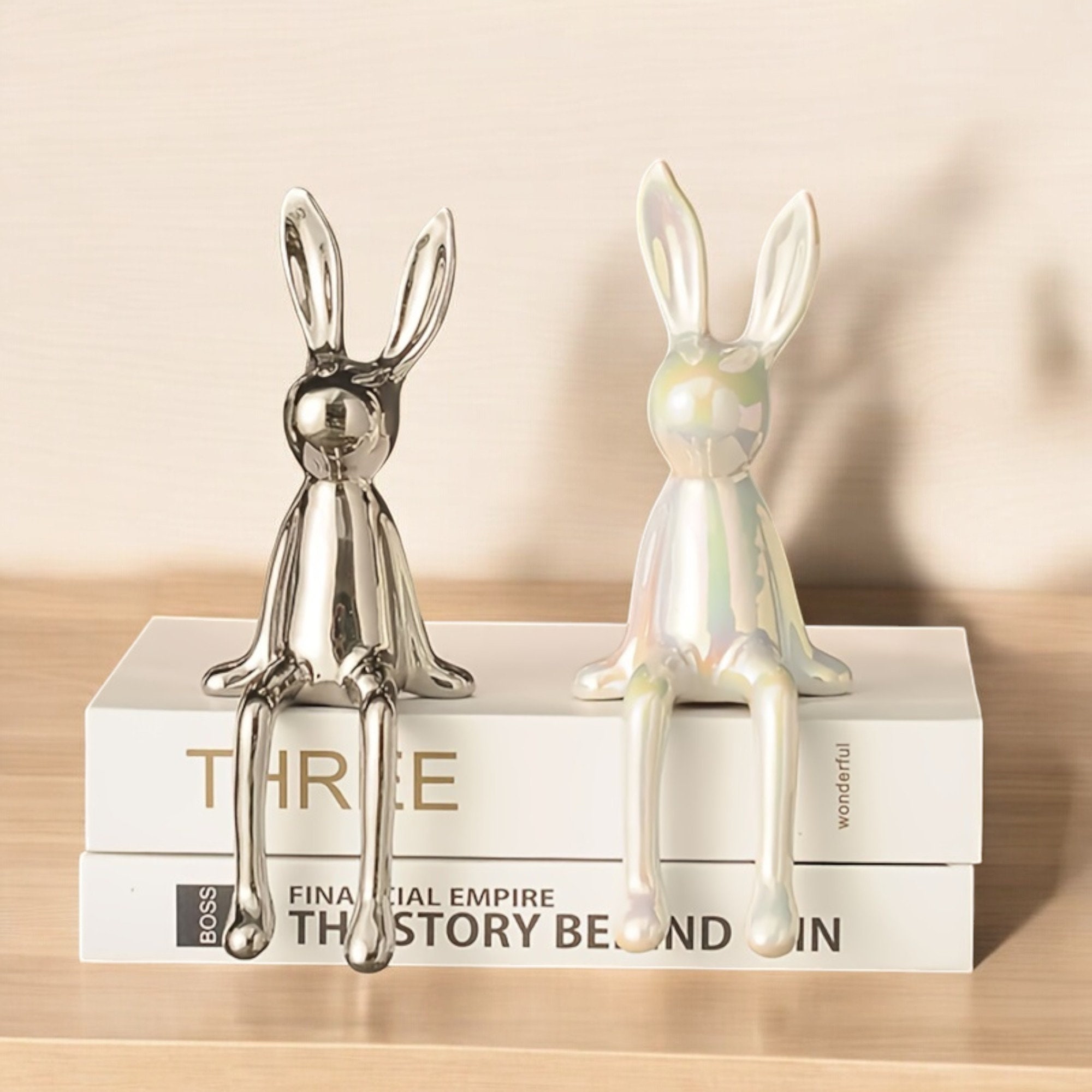 Ceramic Rabbit Statue Long Eared Bunny Figurine Luxury Home Decor ...