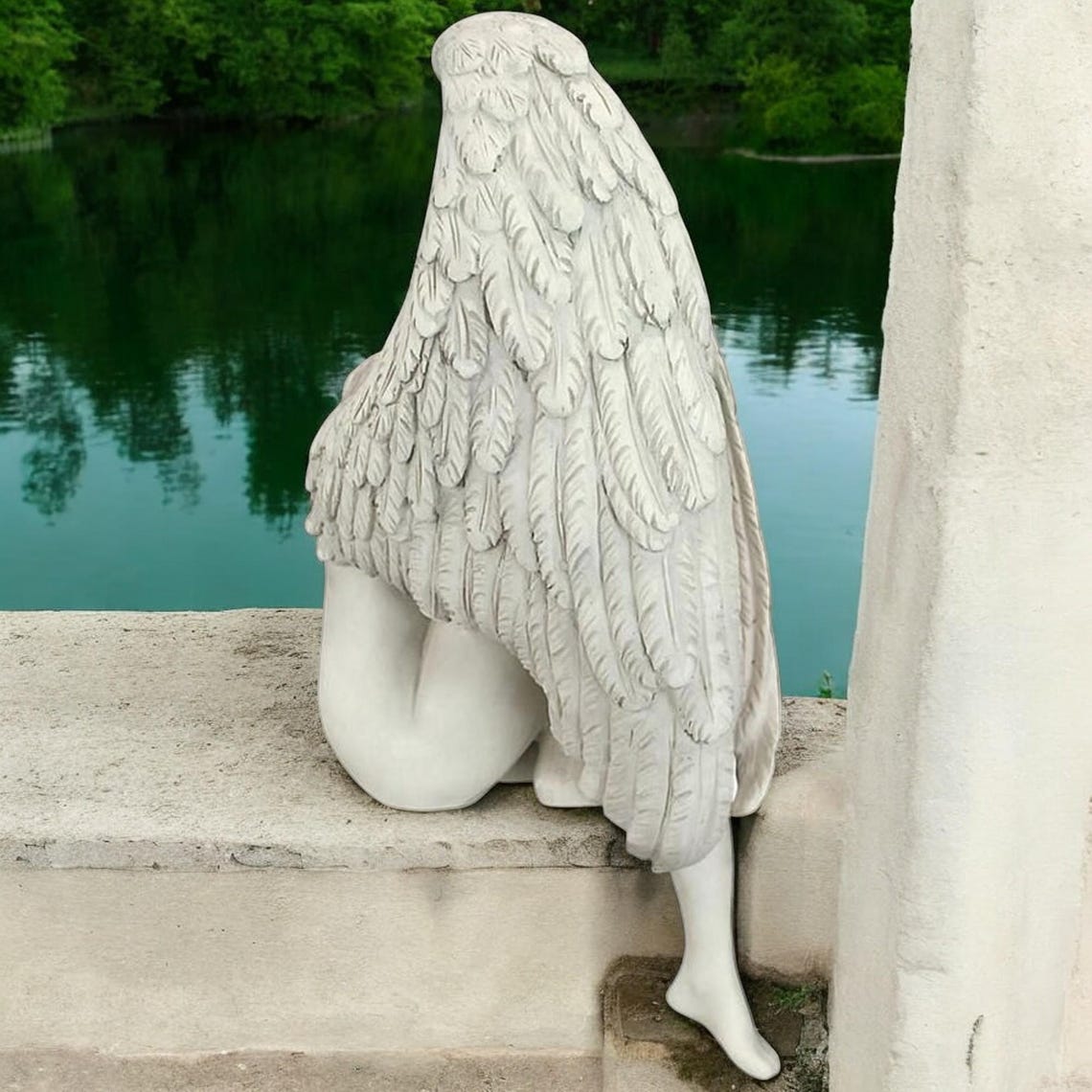 Sad Grieving Angel Statue Mourning Sorrow Figurine Hugging Knees Loss ...
