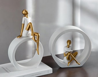 Reading Girl Statue, Modern Resin Book Figurine, Luxury Art Sculpture, Bookshelf Decor, Book Lover Gift, Entryway Living Room Decor