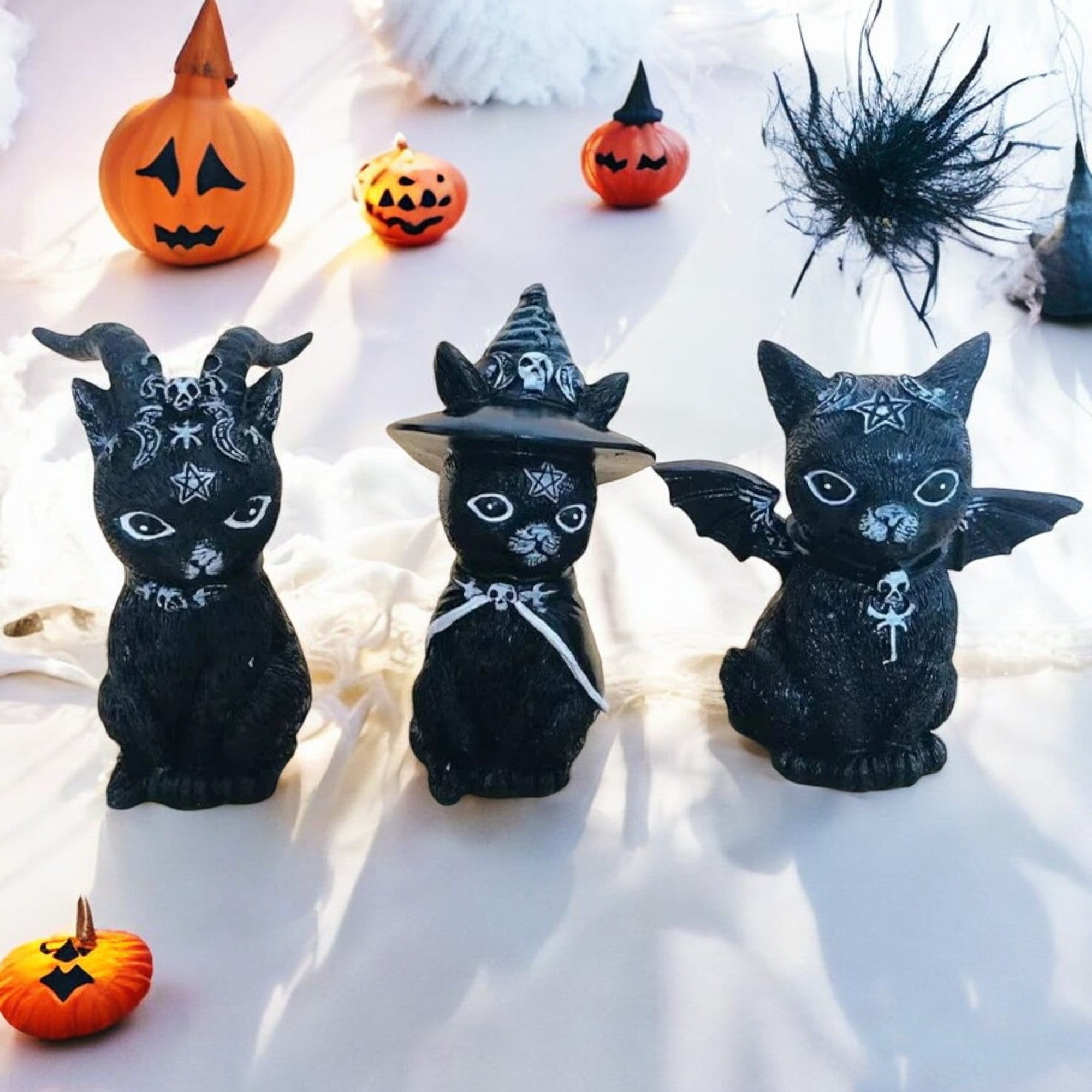 Mysterious Black Cat Statue - Witch Cat Doll | Cute Halloween Tabletop Decoration | Witchy Home Decor | Spooky Cat Ornament Gift Idea