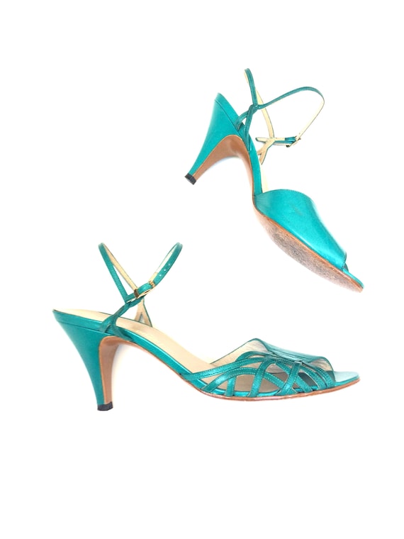 teal strappy heels
