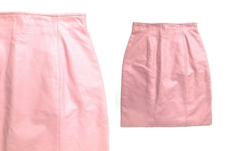 80s leather mini skirt bubblegum petal pink XS 23 waist
