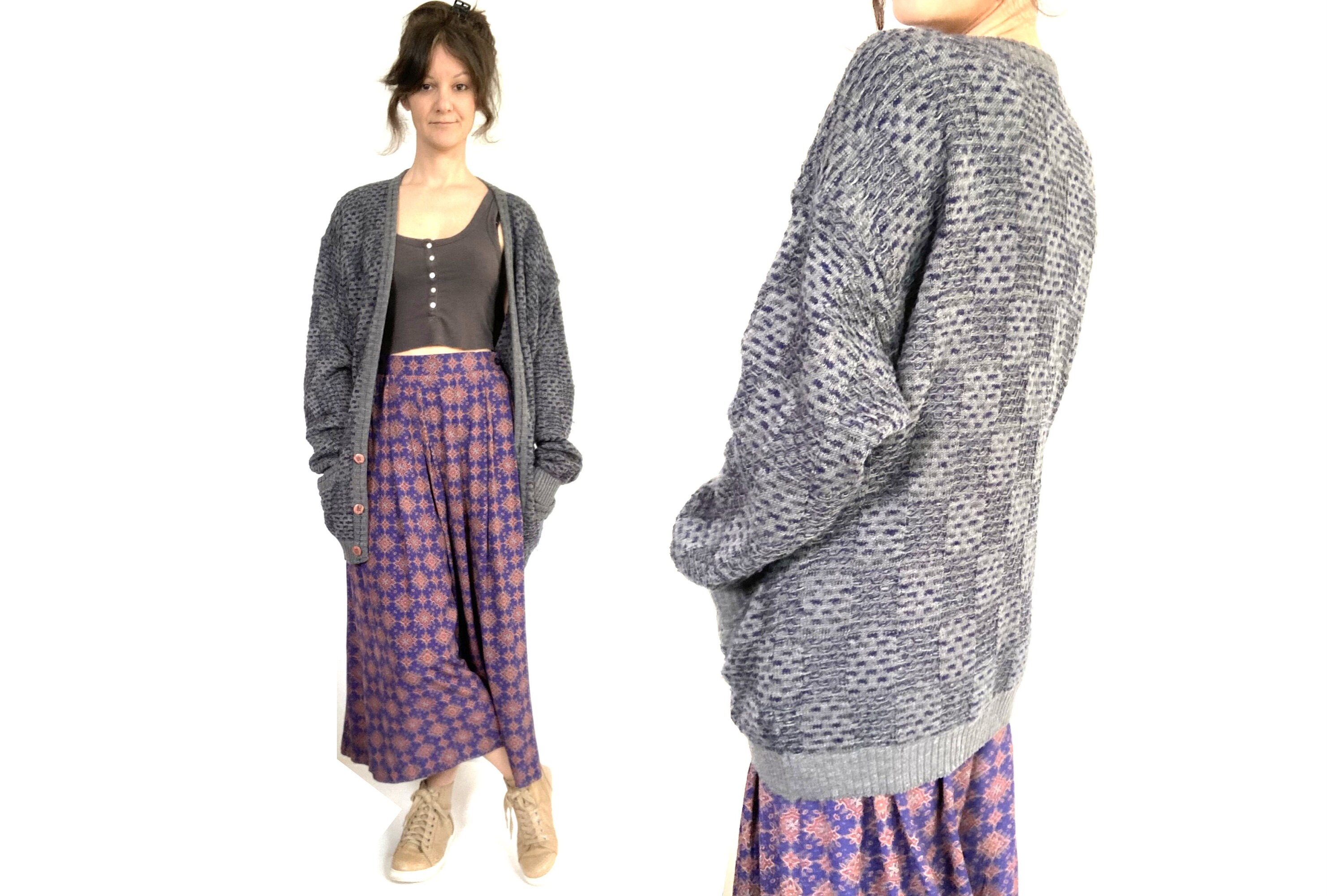 Vintage Strickjacke / Decke Textur / grau / lang / groß | Etsy