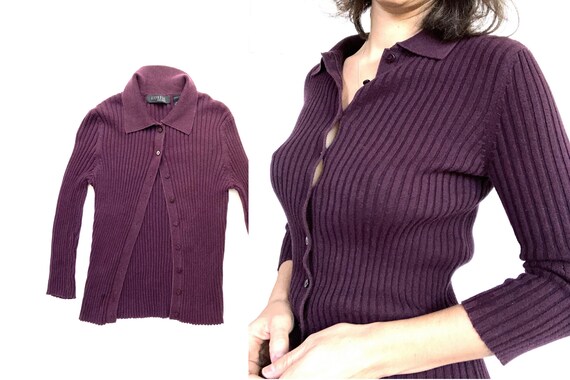 90s express shrunken cardigan / ribbed / collar /