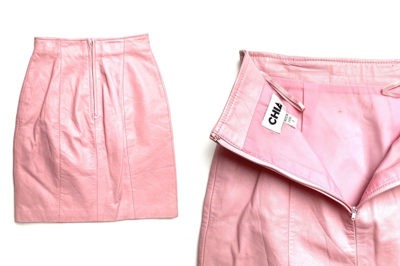 80s leather mini skirt bubblegum petal pink XS 23 waist