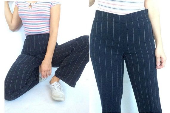 90s pinstripe pants / cuffs / mid waist / side zip