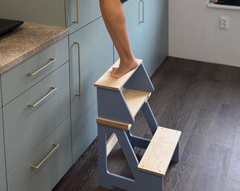 Convertible Wooden Step Stool Chair: Kids & Adults Climbing Helper
