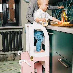 Montessori Kitchen Step Stool - Transforming Table and Chair Set for Child Learning and Play