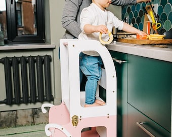 Montessori Kitchen Step Stool - Transforming Table and Chair Set for Child Learning and Play