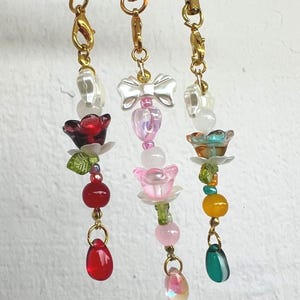 Handmade Beaded Lotus Flower Phone Charm | Kawaii Fairycore Keychain | Cottagecore Bag Charm | Cute Accessory Gift for Her