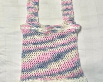 Pastel Crochet Shoulder Bag Handmade Mesh Tote with Ruffled Base Lightweight Yarn Purse Soft Girl Aesthetic Gift Bag (read description)